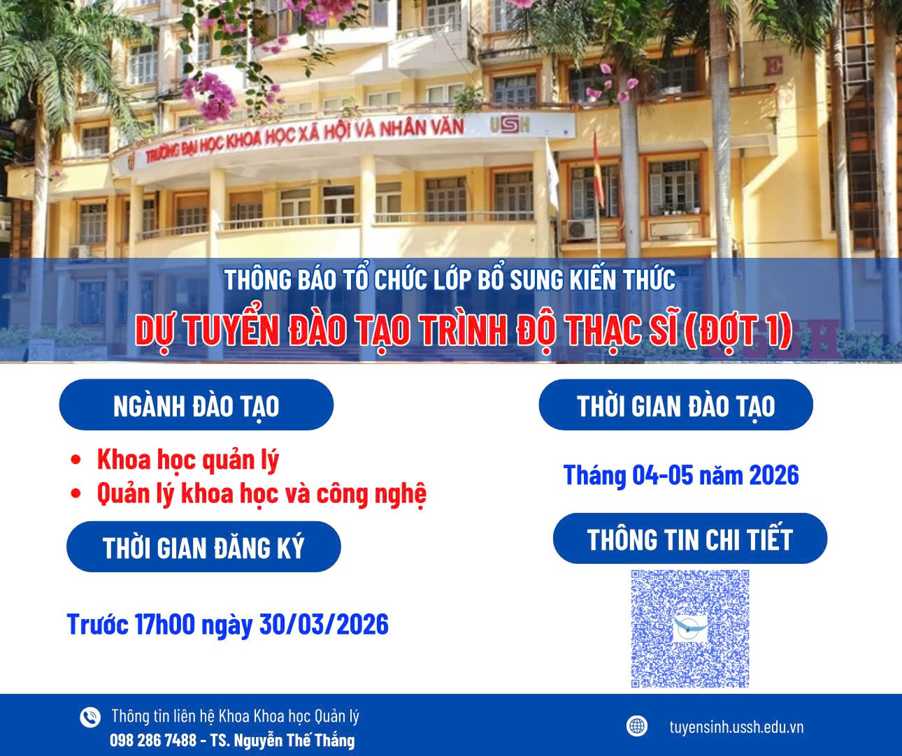 Thông báo về việc tổ chức các lớp bổ sung kiến thức dự tuyển đào tạo trình độ thạc sĩ năm 2026